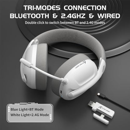 ZIYOU LANG L80 Ultralight Over Ear Tri Mode Wireless Gaming Headset-White | 2.4Ghz USB C and A Dongle/Bluetooth 5.3/3.5mm Wired,Detachable Mic,Stereo Sound,600mAh Battery for PC Win Mac PS4 PS5 Switch - color: White, size: Wired+BT+2.4Ghz