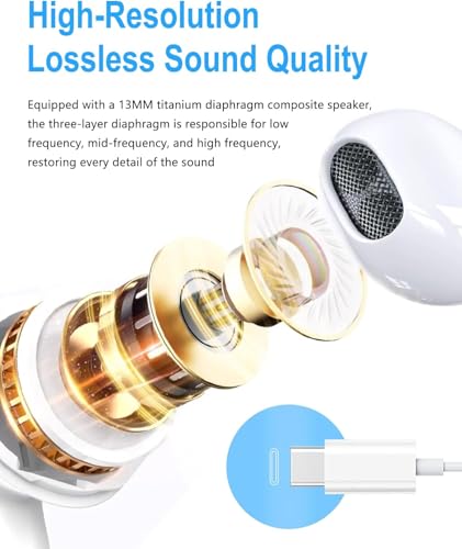 USB C Headphones for iPhone 17,16,15, 2 Pack Type C wired earphones Earbuds with Microphone & Remote Noise Cancelling in Ear Headset Control with iPhone 17,16,15 Air, iPad Pro, Pixel, Galaxy S24