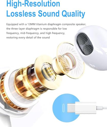 USB C Headphones for iPhone 17,16,15, 2 Pack Type C wired earphones Earbuds with Microphone & Remote Noise Cancelling in Ear Headset Control with iPhone 17,16,15 Air, iPad Pro, Pixel, Galaxy S24