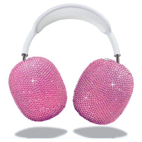 Glitter Case for Airpods Max, Pink Bling Rhinestone Encrusted Apple Headphone Cover Design,Sparkling Cute Airpod pro max Ear Covers Protective Accessories - color: Pink