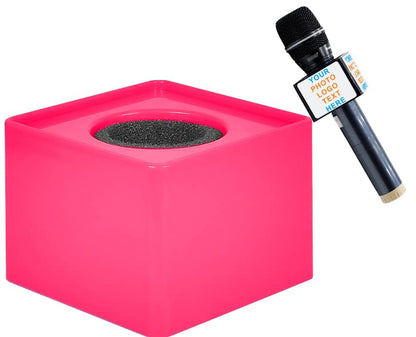 Custom Microphone Logo Live Equipment Box Cube Triangle Interview Box Karaoke mic Flags (Pink Square) - color: pink trapezoid