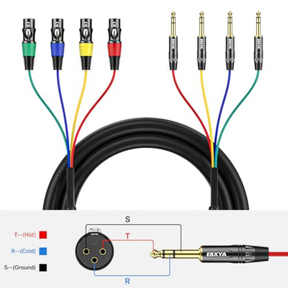 EBXYA 4 Channel 1/4 Inch TRS to XLR Snake Cables,Recording Snake Cable | 6.35mm Jack Stereo Audio Balanced Line to XLR Microphone Cables,3 Feet 1 Pack - size: 4-Channel 3 Feet, style: TRS to XLR Female