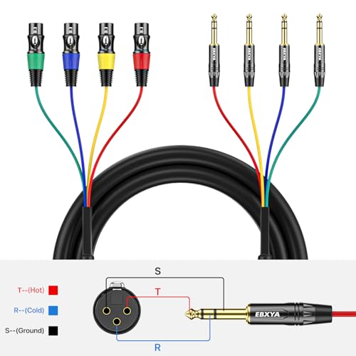 EBXYA 4 Channel XLR Female to 1/4 Inch TRS Snake Cables | Balanced XLR Microphone Cable to 6.35mm Jack Lead,10 Feet 1Pack - size: 4-Channel 10 Feet, style: TRS to XLR Female