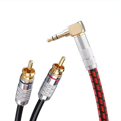 Audiophile High Purity Copper Audio Cable 3.5mm Male to 2 RCA/Phono Male Audio Auxiliary Gold-Plated Stereo HiFi Y Splitter Adapter Cable (Right Angle 3.5mm to 2 RCA, 3.2ft/1m) - size: 3.2 ft, style: Right angle 3.5mm to 2 RCA