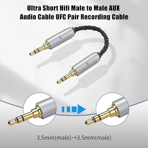 3.5MM Male to 3.5MM Male Ultra Short Hifil Male to Male AUX Audio Cable OFC Pair Recording Cable Wire-Breakage-Prevention Design Adoption of 8-Core Braided Structure 5.82 inch - size: 3.5MM Male - 3.5MM Male
