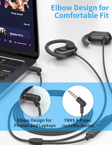 3.5mm Wired Earbuds Open Ear Headphones 5FT Earphone for PC with Mic Black