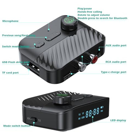 Bluetooth Transmitter for TV to Headphone/Speakers | RCA to Bluetooth Transmitter Receiver Music Control, Bluetooth Audio Transmitter Support USB Flash Drive/TF Card KAIY