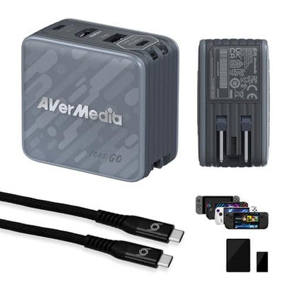 AVerMedia Portable Charger for Nintendo Switch, Steam Deck Dock, 100W GaN Fast Charging, TV Docking Station with 4K60 HDMI, Compatible with iPhone, iPad, Laptop, PC, Gaming Accessories - GC313
