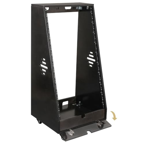 Sound Town DIY 20U Slanted Studio Rack with 2U Lower Storage, Casters, for Home Studio and Recording Room, Baltic Birch Plywood, Black Espresso (SDRK-20TD) - size: 20U,Black Espresso