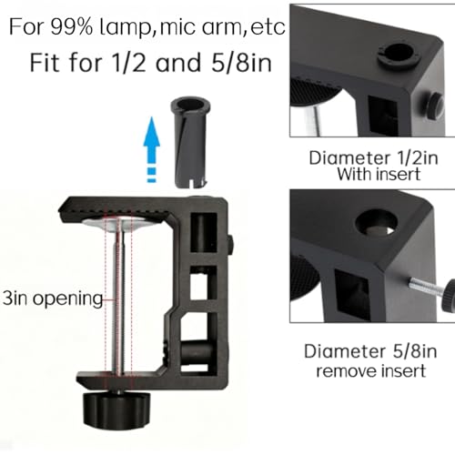 Replacement Heavy Duty C Clamp for 1/2” and 5/8” Hole Base Magnifying Lamp,Desk Lamp,Swing Arm Lamp,Phone I pad Mount,Tablet Mic Holder,Table Mount Clamp for Microphone Stand Mic Boom Arm (G2 BLACK) - color: G2 Black
