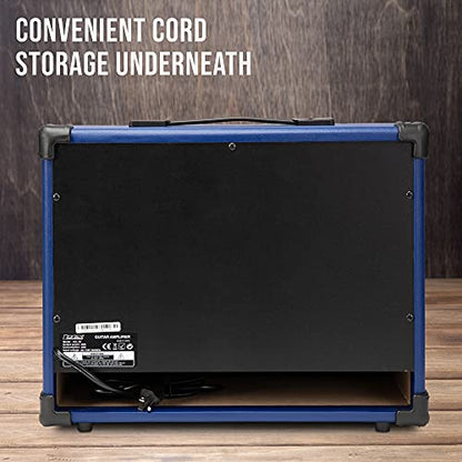 LyxPro 40 Watt Electric Guitar Amplifier | Combo Solid State Studio Amp with 8” 4-Ohm Speaker, Custom EQ Controls, Drive, Delay, ¼” Passive/Active/Microphone Inputs, Aux In & Headphone Jack - Blue - color: Blue, size: 40 Watt