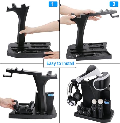 PSVR Stand Compatible with PS4 VR - PS4/Slim/Pro Cooling Station and Charging Dock for Playstation VR Stand to Charge PS VR Controllers and Accessories Multipurpose PS Charging Stantion Storage