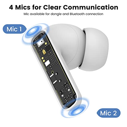 SW4 Wireless Earbuds for PC/Computer/Laptop - App Control - Dongle & Bluetooth - 30ms Low Latency - Headset with Mirophone for PC - Gaming Headset - Work Headphones - Headset for Work (White)