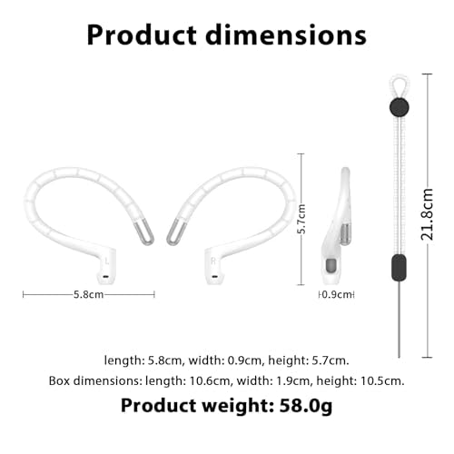 Adhiper Ear Hooks for Airpods 4, 3, 2, 1 & Airpods Pro 2, 1 Gen - White | Memory Wire Ear Hooks [Added Anti-Lost Lanyard & 3-in-1 Cleaning Kit], Anti-Slip Sports Accessories for Airpods Series