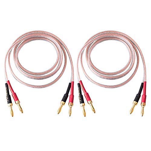 1 Pair 13AWG Audiophile Grade Speaker Wire with pre-Connected Dual Gold Plated Banana Plug Tips - Oxygen-Free Copper (OFC) Construction (2M(6.6FT)) - size: 6.6 ft