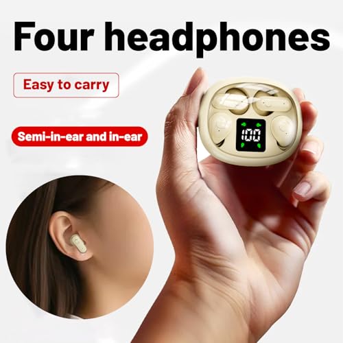 2-in-1 Mini Invisible Sleep Bluetooth Earbuds,Small Wireless Sleep Headphones for Side Sleepers,Bluetooth 5.4 Bass Stereo Sound Over-Ear Earbuds,Bluetooth Earbuds for Laptop/Phones/Sports (Khaki) - color: Khaki