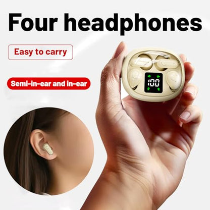 2-in-1 Mini Invisible Sleep Bluetooth Earbuds,Small Wireless Sleep Headphones for Side Sleepers,Bluetooth 5.4 Bass Stereo Sound Over-Ear Earbuds,Bluetooth Earbuds for Laptop/Phones/Sports (Khaki) - color: Khaki