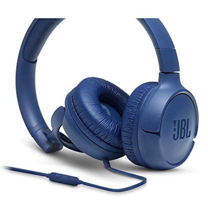 JBL Tune 500 - Wired On-Ear Headphones - Blue | JBL Pure Bass Sound, 1-button remotemic, Lightweight and foldable design, Tangle-free flat cable, Ask Siri or Google Now
