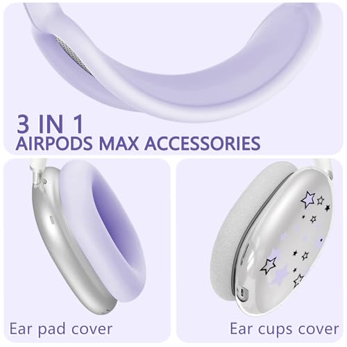 Silicone Case for AirPods Max Headphones, Clear Star Soft TPU Ear Cups Cover/Ear Pad Cover/Headband Protection for Apple AirPods Max USB-C/Lightning (2024/2020) (Purple) - color: Purple