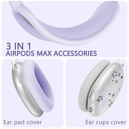Silicone Case for AirPods Max Headphones, Clear Star Soft TPU Ear Cups Cover/Ear Pad Cover/Headband Protection for Apple AirPods Max USB-C/Lightning (2024/2020) (Purple) - color: Purple