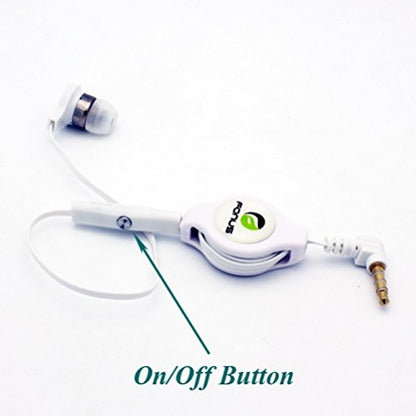 White Retractable In-Ear Mono Headset Wired Single Earbud Earphone with Microphone for Cricket Nokia Lumia 520, Cricket Nokia Lumia 630, Cricket Nokia Lumia 635, Cricket Samsung Galaxy Grand Prime, Cricket Samsung Galaxy S3 SCH-R530C