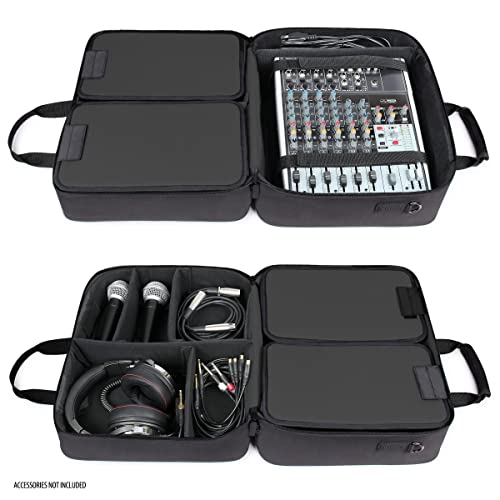 USA Gear DJ Mixer Travel Travel Bag Fits Yamaha MG10XU, MG06X, Mackie Mix8 8-Channel, Behringer Xenyx Q502USB, Adapters, Headphones, Laptops - Customer Interior, Water Resistant Exterior (Black) - color: Black