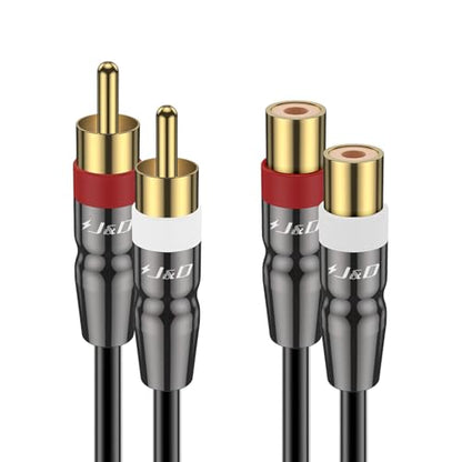J&D 2 RCA Extension Cable Male to Female, Copper Shell Gold-Plated 2RCA Male to 2RCA Female Cable Stereo Audio Extender Cord Adapter, 6 Feet - size: 6 Feet