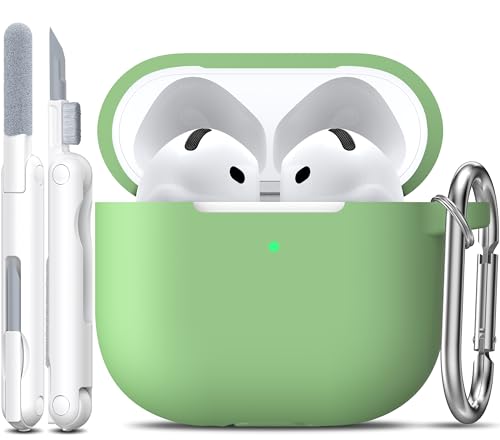 for AirPods 4th Case Cover with Cleaner Kit, Soft Skin Silicone Case Cover with Keychain, Full Protective Case for Men and Women, Compatible with Apple Latest AirPods 4 Case 2024?Avocado - color: C Avocado