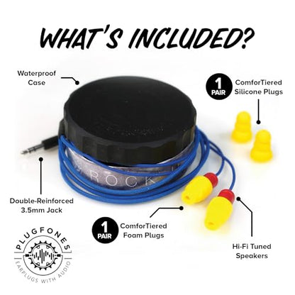 Plugfones Protector Volume Limited Audio Earbuds, OSHA Compliant Earplugs with Sound, Blue & Yellow - color: Yellow & Red
