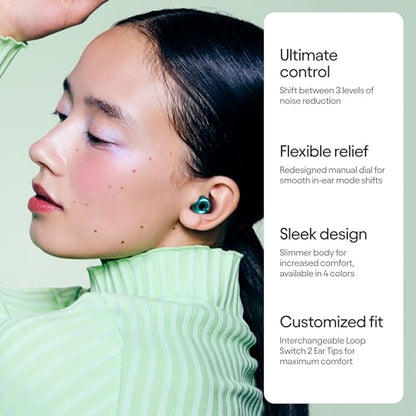 Loop Switch 2 Adjustable Ear Plugs - 3 Modes for Ultimate Control | 20-26dB SNR noise reduction. Flexible fit. For focus, travel, socializing, festivals & more - color: Emerald