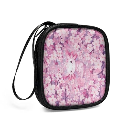Earbud Case Axolotl Cherry Blossom Pink Earphone Carrying Case Cell Phone Accessories Storage Bag with Handle for Earphone,Flash Drive,Charging Cable, Key Wall Charger - color: Axolotl Cherry Blossom Pink