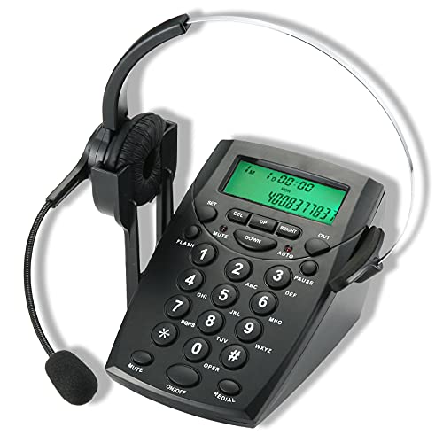 Call Center Headset Telephone with Noise Cancellation Headphone Microphone and Dialpad for House Call Center Office Home, Corded Landline Phone with Headsets, Black, 5001