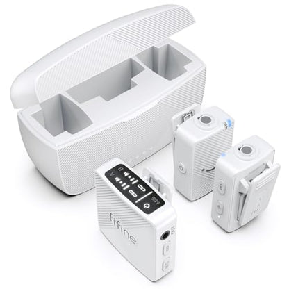 FIFINE M9W Wireless Lavalier Dual Lapel Microphone Kit for Vlog Interview | Condenser Clip-On Lapel Mic System, Charging Case, for Android Vlog YouTube TikTok Interview - color: White
