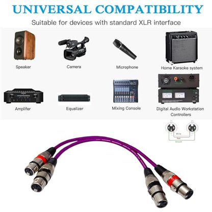 2-Pack Balanced XLR Female to Female Cable 1ft, Triple Shielded OFC Patch Cable for Studio Rack, Mixer, Patch Bay, DMX, for Shure, for Focusrite Scarlett
