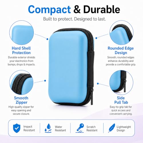 Headphone Case Hard Edge Zipper Bag Compact Portable Headset Storage Bag for Wireless,Headphones Earbuds Cables Charging Cable Travel Waterproof Commuting Home - color: Blue