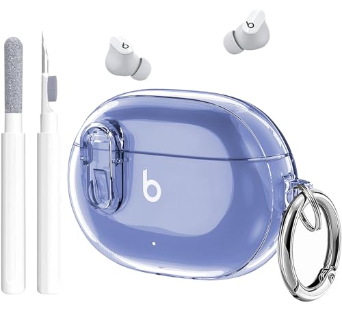 Beats Studio Buds/Buds Plus Case Cover Clear 2021/2023 Men Lock Clip with Clean Kit, GARTOO Protective Case and Cleaning Pen Compatible with Beat Studio Bud + for Women Girls Kids, Clear Blue - color: Clear Blue