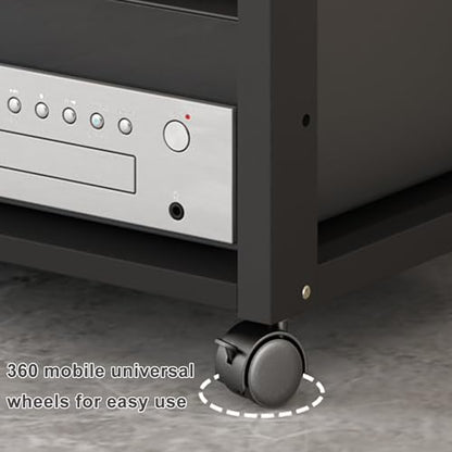 5 Tier Audio Rack AV Media Player Stand Stereo Cabinet | Floor-Standing CD DVD Record Player Stand, Movable Component Storage Shelf with Wheels for Home Theater, Black - size: 5 Tier