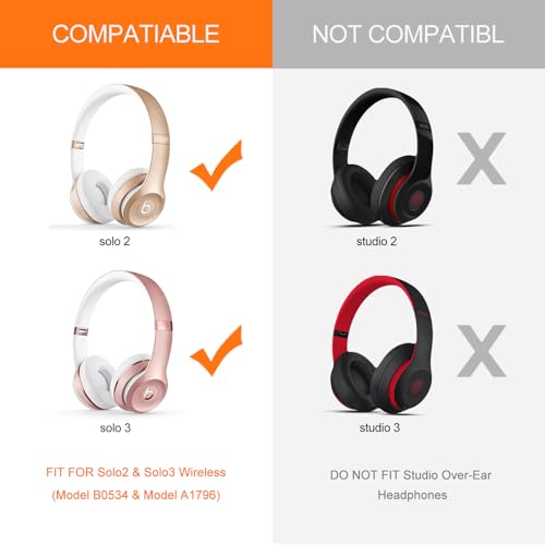 Replacement Ear Pads for Beats Solo 3 - Cooling Earpad Cushions for Solo 2 | Solo On-Ear Headphones Covers with Strong Adhesive Memory Foam (White) - color: White Cooling
