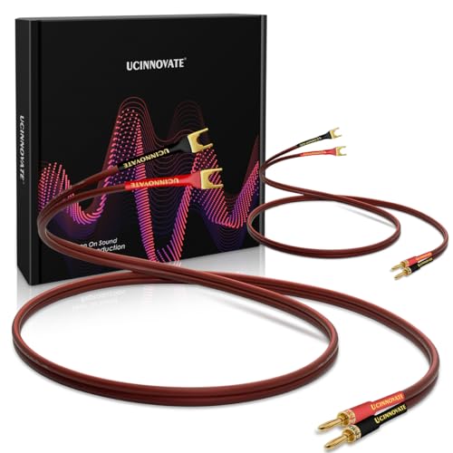 UCINNOVATE 2 Pack HiFi OFC Speaker Cable with Banana Plug to Jumper Spade, Banana Plug to U Fork Plug 14AWG Speaker Wire Cord Jumper Bridge Cable for Speaker Amplifier (6.56FT) - style: 2x 2m OFC Speaker Cables