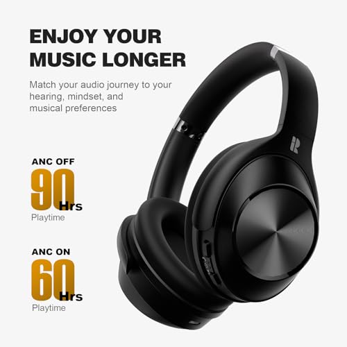 Calmbee Hybrid Active Noise Cancelling Headphones, Bluetooth 5.4 Headphones Wireless Over Ear with Mic for Clear Calls, Hi-Res Audio, 90H Playtime, Transparency, Deep Bass, Dongle Connect, Custom App | Bluetooth 5.4, Clear Mic Calls, Hi-Res Audio, 90H Pla