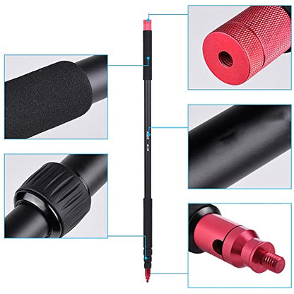 Andoer Telescoping Microphone Boom Pole Aluminum Alloy 4 Sections Stretchable Handheld Microphone Holder Pole Flash Light Boom Sound Recording Grip Support Rod for Recording Interview Filming 11.5ft