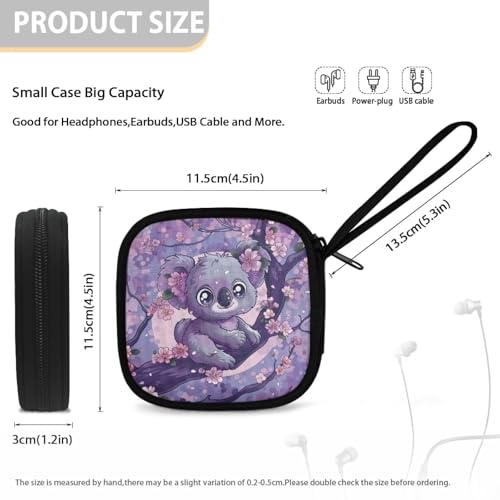 Lightweight Wired/Bluetooth Headset Charger Small Universal Carrying Bag Rectangle Shaped Portable Protection Earphone Case with Mesh Inner Pocket Zipper Enclosure(Koala and Peach Blossom) - color: Koala and Peach Blossom