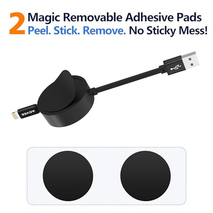 AGVEE 1.6ft Fixed / 3.3ft Extend Single-End Retractable Lightning Cable | Desk-Mounted, Pocket Size, 2.4A Fast Charger Cord for iPhone 14/13/12/11/XS/8/7/6/5, iPad, iPod, Cord Organizer - size: 1.6ft Fixed / 3.3ft Extend, style: A to Lightning