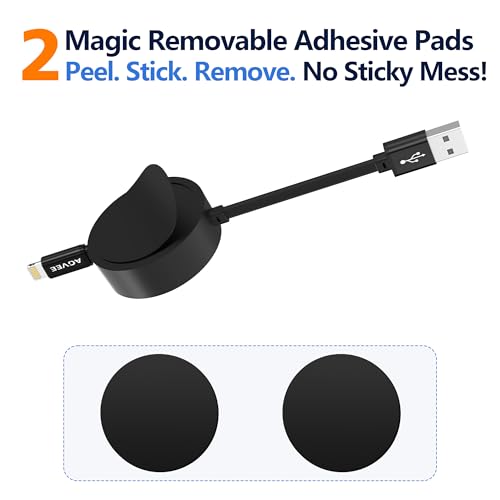 AGVEE 3ft Fixed / 2.3ft Extend Single-End Retractable Lightning Cable | Desk-Mounted, Pocket Size, 2.4A Fast Charger Cord for iPhone 14/13/12/11/XS/8/7/6/5, iPad, iPod, Cord Organizer - size: 3ft Fixed / 2.3ft Extend, style: A to Lightning