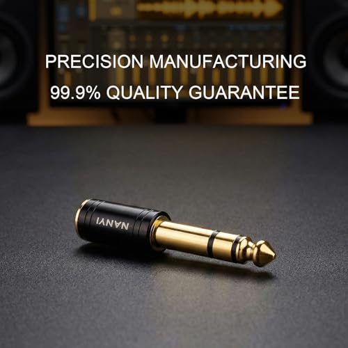 NANYI 1/4 to 3.5mm Headphone Adapter, 6.35mm Male to 3.5mm Female, 1-Pack | 1/8" Female to 1/4" Male TRS stereo Audio Adapter; brass body; copper contacts; fits amp guitar piano keyboard mixer; black