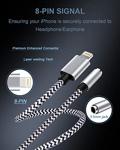 2Pack iPhone headphone Adapter, Lightning to 3.5mm Headphone Jack Adapter | [Apple MFi Certified] Lightning to Aux Adapter, iPhone Aux Adapter Dongle for iPhone 14 13 12 11 Pro Max Plus Mini XR XS 8 - color: 2*White, Black