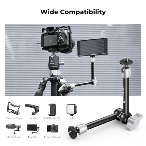K&F CONCEPT 9.8" Magic Arm Clamp Kit with Dual 360° Ball Heads | Camera Arm Mount for Monitor, Flash, LED Light, Microphone, Camera Cage, Action Camera, Sliver, MS32 - size: 9.8-Inch