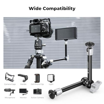 K&F CONCEPT 9.8" Magic Arm Clamp Kit with Dual 360° Ball Heads | Camera Arm Mount for Monitor, Flash, LED Light, Microphone, Camera Cage, Action Camera, Sliver, MS32 - size: 9.8-Inch