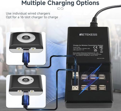 Retekess T130U(4nd Gen T130)Tour Guide System, Translation System(1TX 15RX) | for Church,School,Travel, U-Band, 200M, 40H, with16 USB Charging Ports, Less Interference Voice, One-Key Operation - style: 1-15