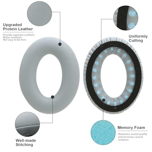 Replacement Ear Cushions for Bose QuietComfort 35 QC35 QC35ii QC45 QC25 QC15, Headphones Earpads with Protein Leather& Memory Foam (Grey) - color: QC35 Grey